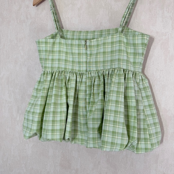 NWT Another Girl Women’s Gingham Bubble Hem Peplum Tank Top Sleeveless Green S - Picture 8 of 13